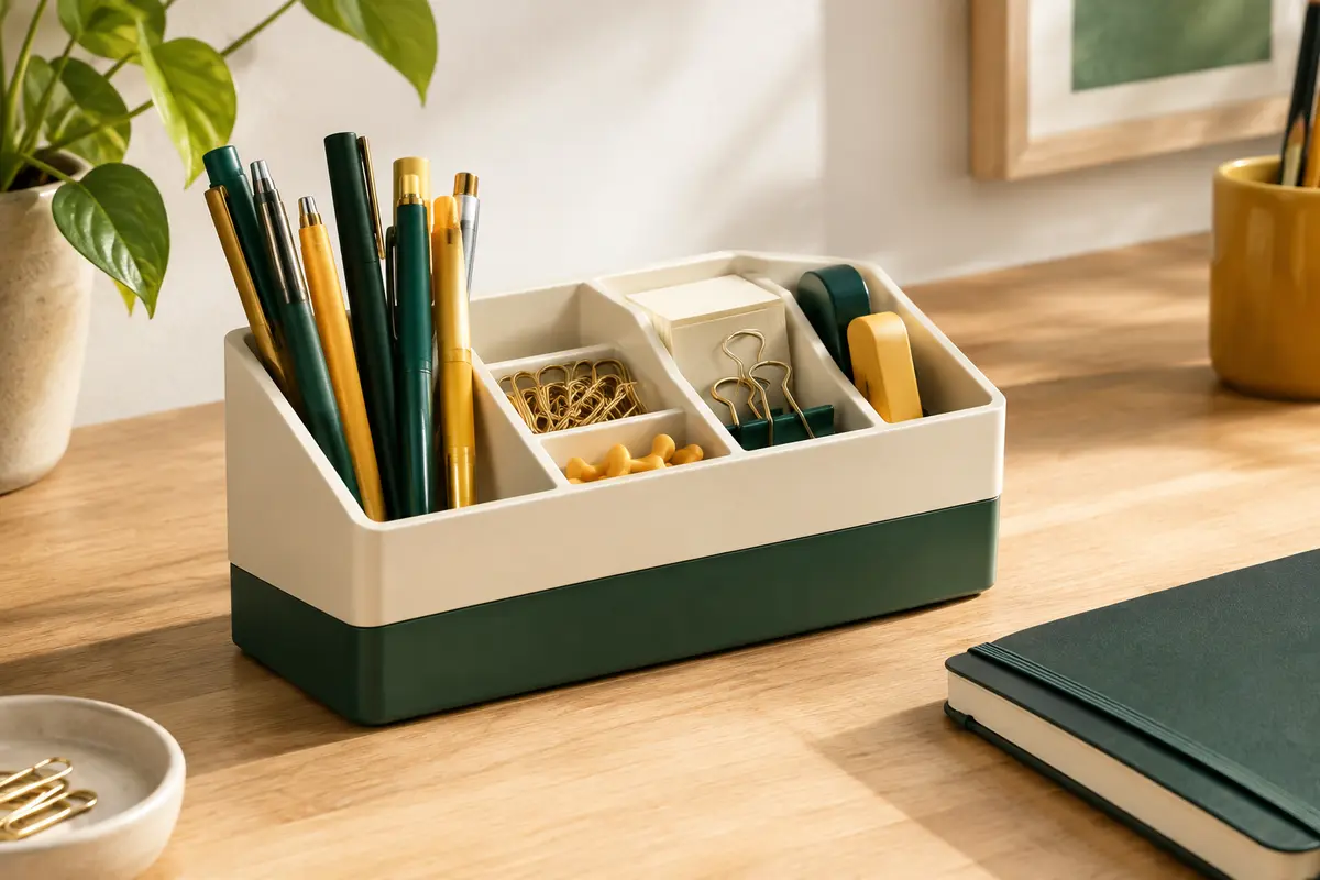 Organiseur de bureau compartimenté avec stylos et petits accessoires