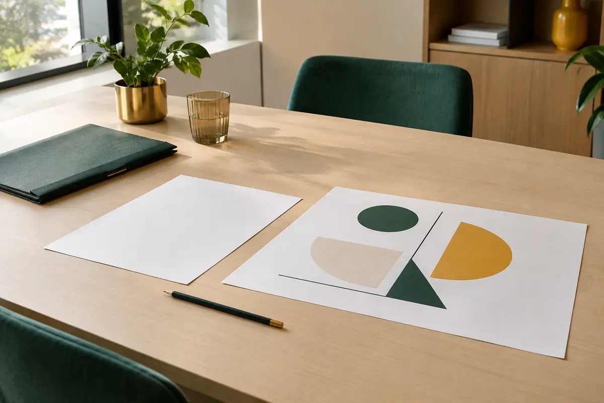 Feuilles A4 et A3 côte à côte sur une table de réunion pour comparer leurs dimensions.