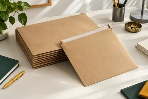 Lot d’enveloppes C4 marron sans fenêtre, avec rabat droit et fermeture adhésive détachable
