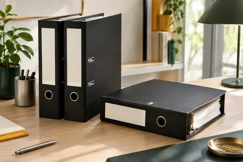 Lot de trois classeurs à levier noirs au format A4 XL, avec dos larges et porte-étiquettes