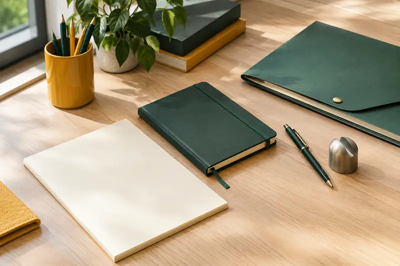 Fournitures de bureau disposées sur une surface claire pour comparer formats et usages